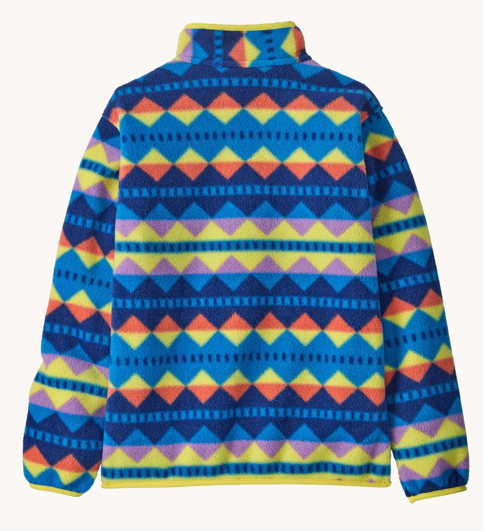 The back of the Patagonia Kids Synchilla® Snap-T Fleece Pullover in a Diamond Stripe / Uplift Blue design.