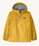 The Patagonia Kid's Torrentshell 3L Rain Jacket in a Milled Yellow colour on a plain background. 