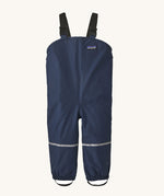 The Patagonia Little Kids Torrentshell 3L Rain Bibs in a New Navy colour on a plain background.
