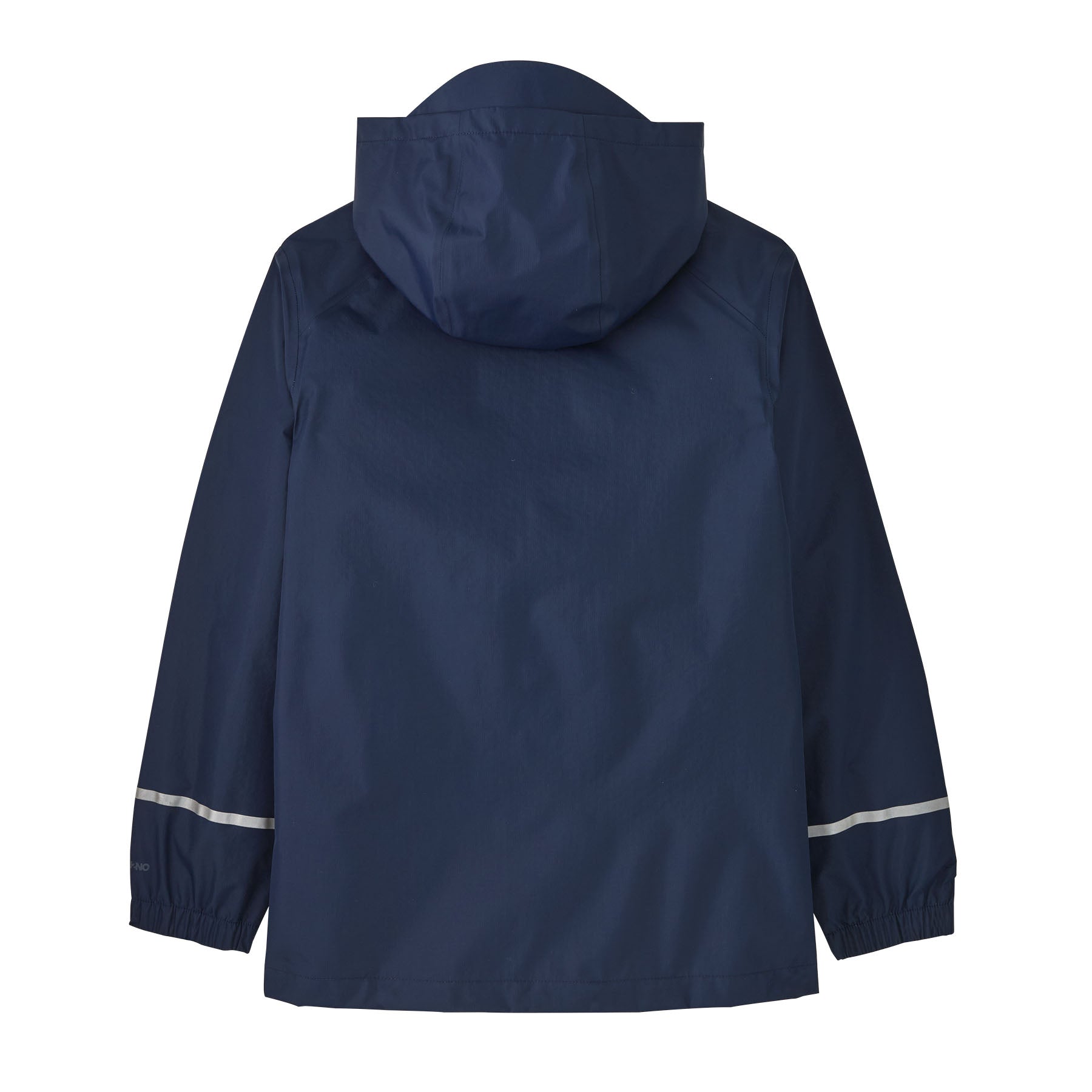 Patagonia Kid's Torrentshell 3-Layer Waterproof Rain Jacket in new navy available at Babipur showing the reflective strip detail on the cuff 