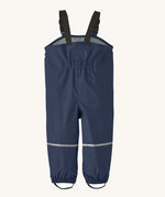 The back of the Patagonia Little Kids Torrentshell 3L Rain Bibs in a New Navy colour on a plain background.