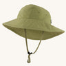 The Patagonia Kid's Trim Brim Sun Hat in green. Showing air holes on the side panel and adjustable chin strap
