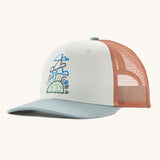Patagonia Kids Trucker Hat with a Clouds & Earth design on a plain background.
