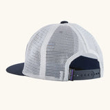 Patagonia Kids P6 logo baseball cap in navy with a white mesh back panel. Showing adjustable size strap on the back