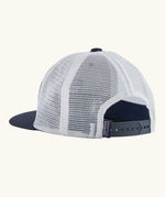 Patagonia Kids P6 logo baseball cap in navy with a white mesh back panel. Showing adjustable size strap on the back