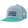 Patagonia Kid's Trucker Hat with the P-6 Logo design and a Steam Blue colour on a plain white background