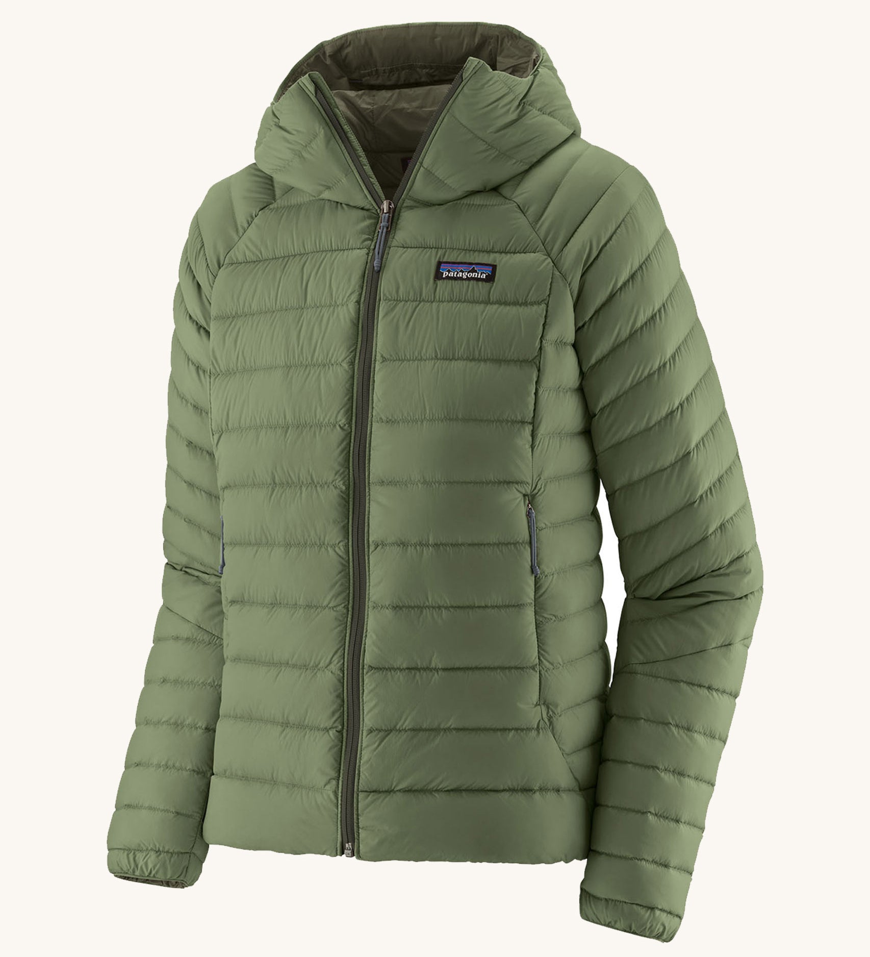 Patagonia Women's Down Sweater Hoody in terrain green.