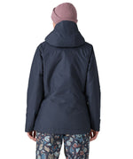 Patagonia Women's Insulated Powder Town Jacket in a Smolder Blue with Dulse Mauve colour. View of back of jacket.