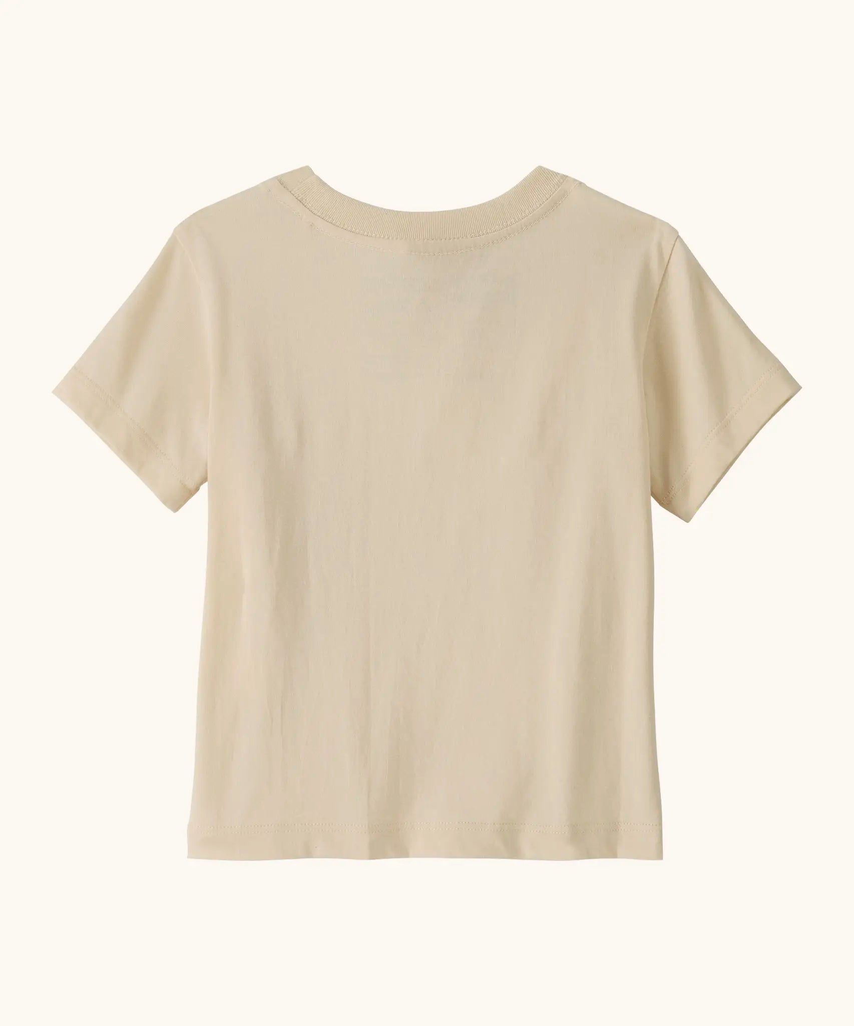 Back of Patagonia's Little Kids Regenerative Fitz Roy Skies T-Shirt in a Undyed Natural colour 