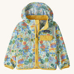 The Patagonia Little Kids Baggies Jacket with a Meadow Moose / Rinsed Green print on a plain background. 