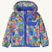The Patagonia Little Kids Baggies Jacket with a Swallowtail Geo / Eddy Blue pattern on a plain background. 