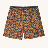 The Patagonia Little Kids Baggies Shorts with a Bee You / New Navy design on a plain background.