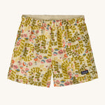 The Patagonia Little Kids Baggies Shorts with a Buzzing / Buttercup Yellow design on a plain background.