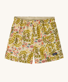 The Patagonia Little Kids Baggies Shorts with a Buzzing / Buttercup Yellow design on a plain background.