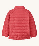 The back of the Patagonia Little Kids Down Insulated Sweater in Sierra Pink on a plain background. 