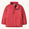 The Patagonia Little Kids Down Insulated Sweater in Sierra Pink on a plain background. 