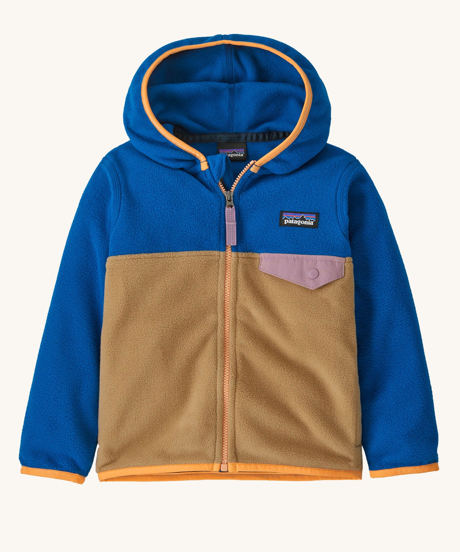A Patagonia Little Kids Micro D Snap-T Jacket in the Grayling Brown colour way on a plain background. 