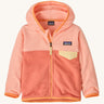 A Patagonia Little Kids Micro D Snap-T Jacket in a Peak Pink colour way on a plain background. 