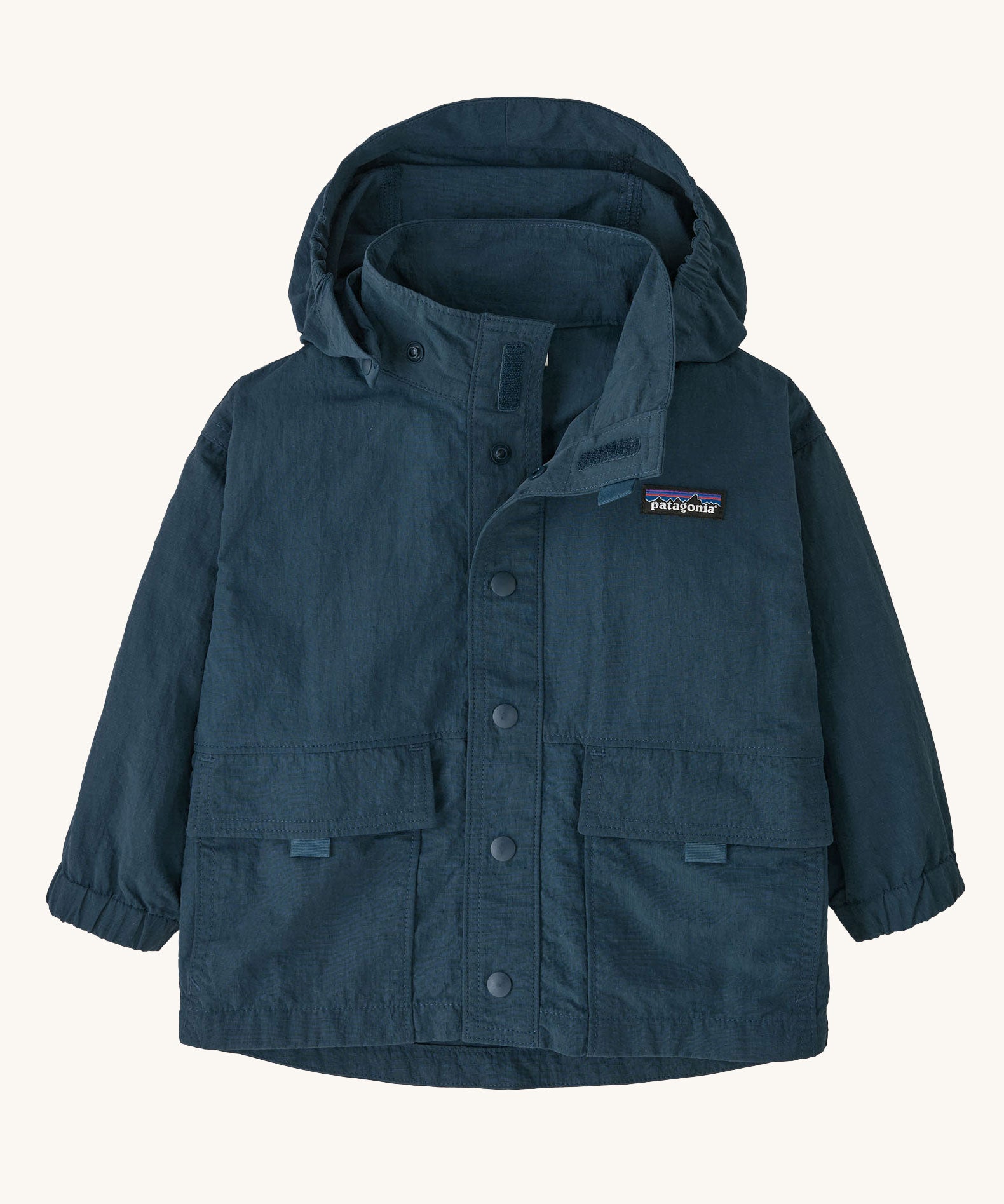 The Patagonia Little Kids Outdoor Everyday Jacket in the Tidepool Blue colour way on a plain background. 