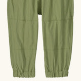 Patagonia recycled nylon little kids outdoor everyday pants in green showing elasticated leg cuffs