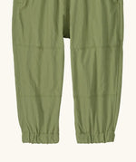 Patagonia recycled nylon little kids outdoor everyday pants in green showing elasticated leg cuffs