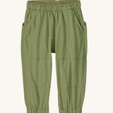 The Patagonia Little Kids Outdoor Everyday Pants in a Buckhorn Green colour on a plain background.