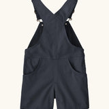 Patagonia Little Kids Stand Up Shortall dungarees in an navy showing small pockets and crossed shoulder straps