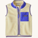 The Patagonia Little Kids Synchilla Vest in the Buttercup Yellow colour way on a plain background. 