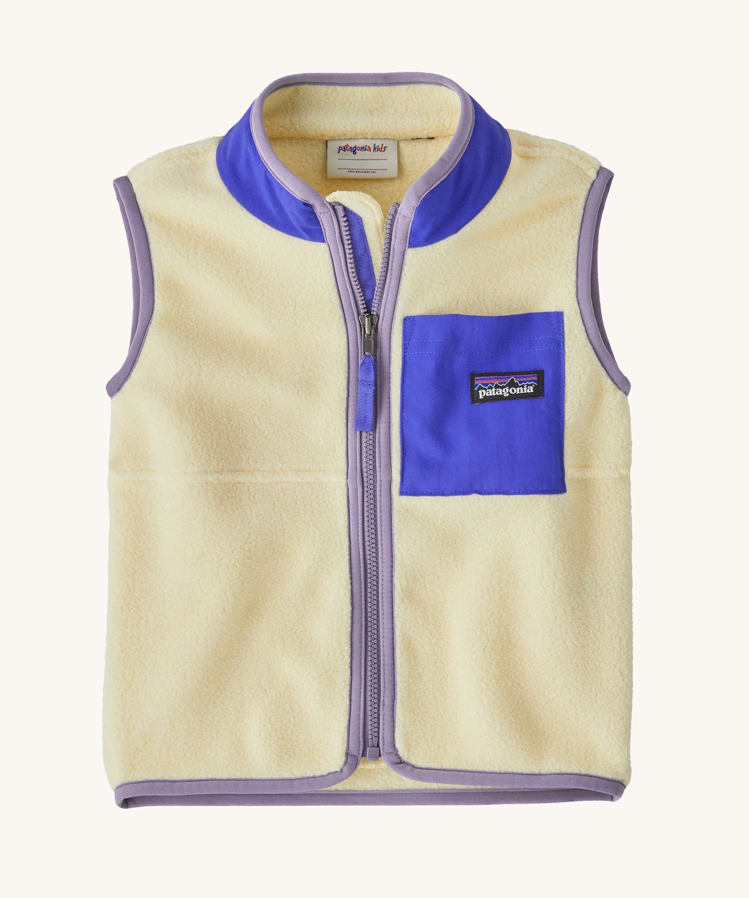 The Patagonia Little Kids Synchilla Vest in the Buttercup Yellow colour way on a plain background. 