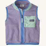 The Patagonia Little Kids Synchilla Vest in a purple Concrete Purple colour way on a plain background.
