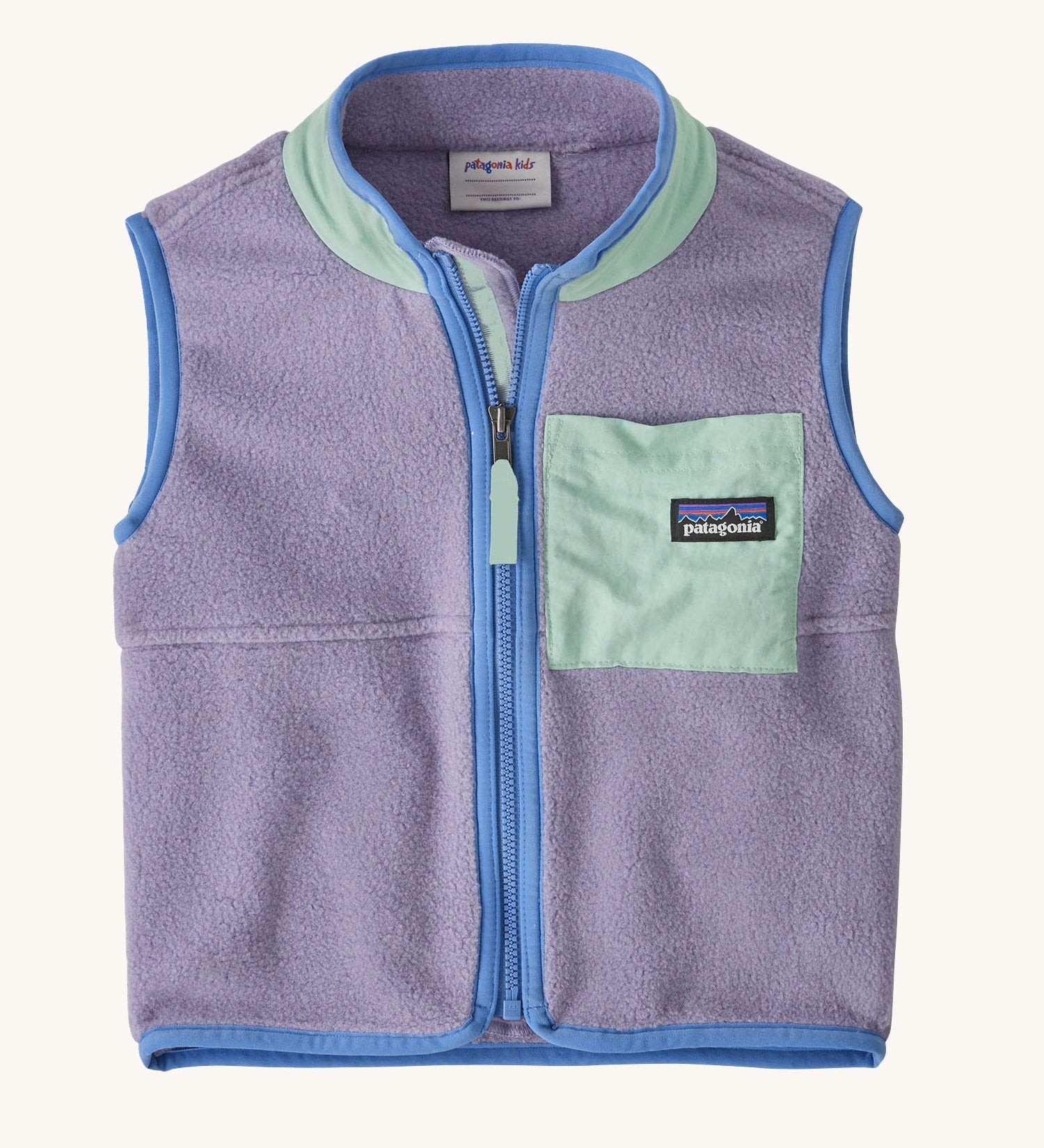 The Patagonia Little Kids Synchilla Vest in a purple Concrete Purple colour way on a plain background.