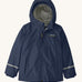 The Patagonia Little Kids Torrentshell 3L Waterproof Jacket in a New Navy colour on a plain background.