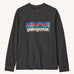 Patagonia organic cotton kids long sleeve t-shirt in black. Features a large logo print on the front panel. 