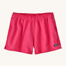 Patagonia women's barely baggies shorts in bright pink on a cream background.