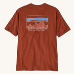 the back of the Patagonia Men's 73 Skyline Organic T-Shirt Burnished Red on a plain background