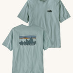 Patagonia Men's 73 Skyline Organic T-Shirt Thermal Blue on a plain background showing both front and back