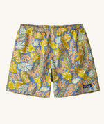 The Patagonia Men's Baggies Beach Shorts - Flourish / Abundant Blue on a plain background. 
