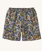 The Patagonia Men's Baggies Shorts Longs with a Wild Botanist / Tidal Teal design on a plain background. 