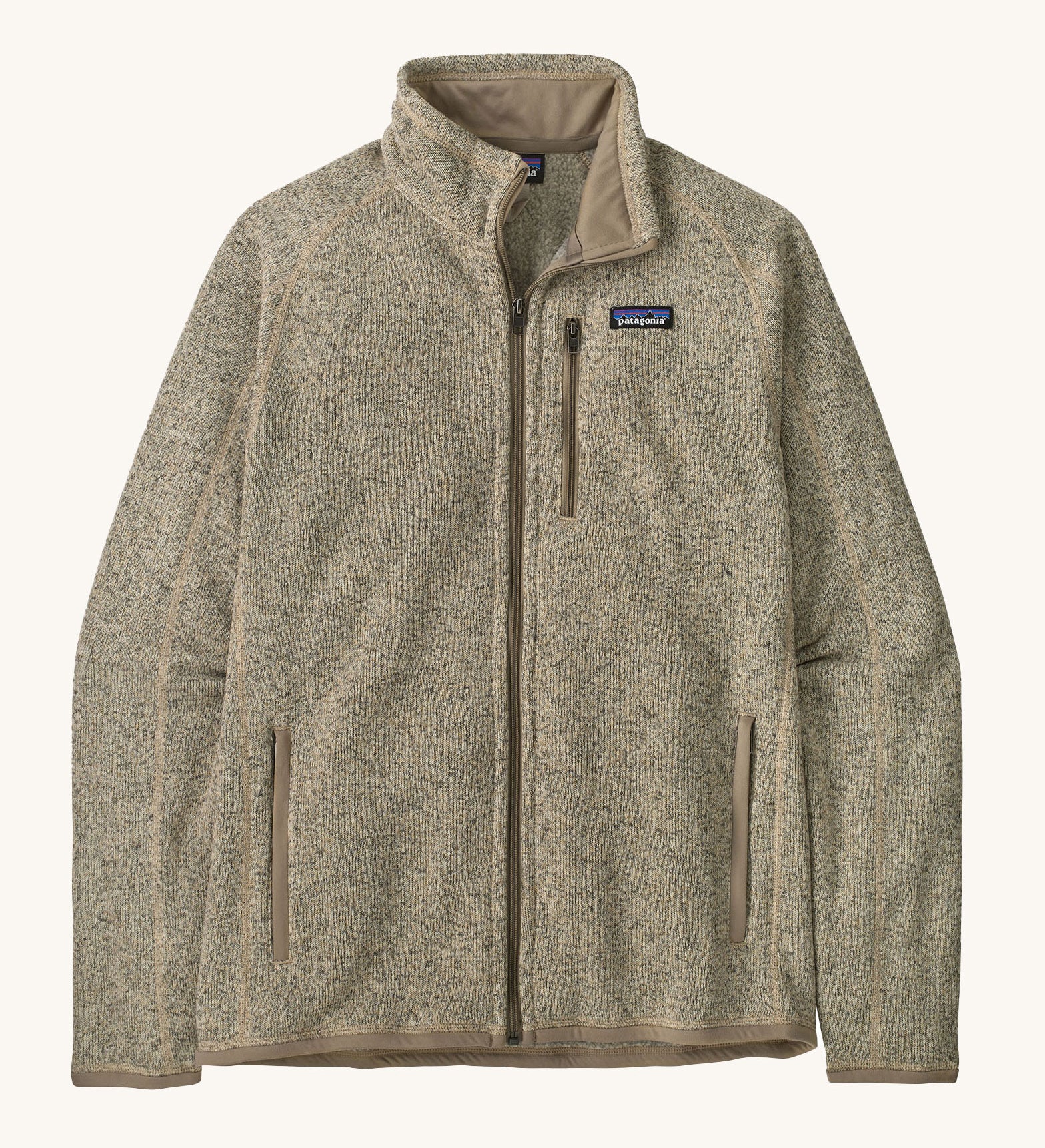The Patagonia Men's Better Sweater Jacket in a Pelican colour on a plain background.
