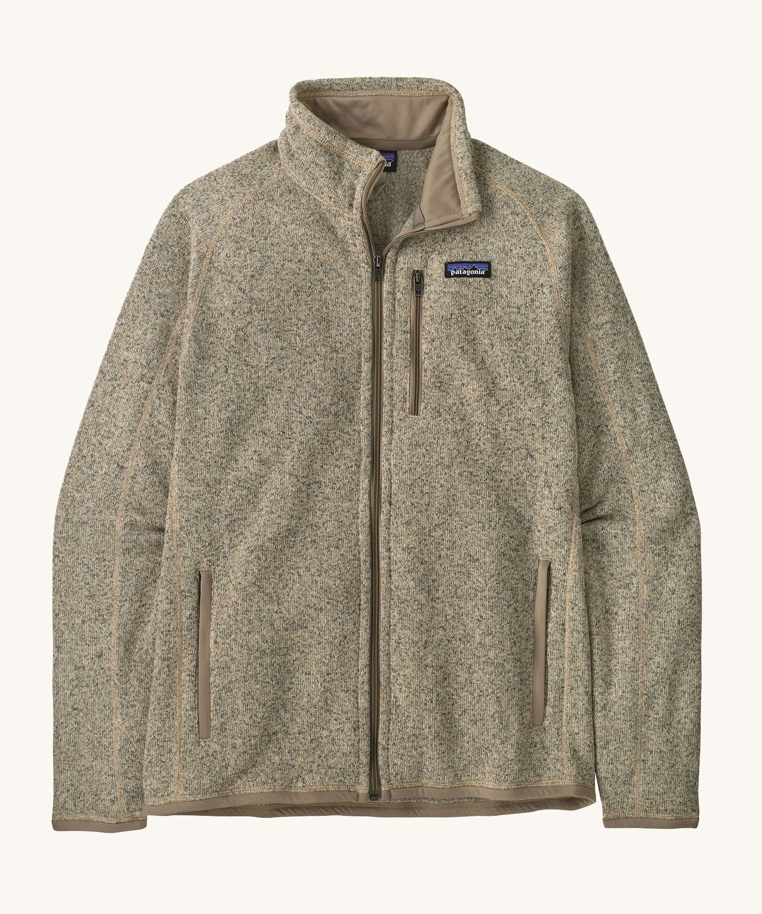 The Patagonia Men's Better Sweater Jacket in a Pelican colour on a plain background.