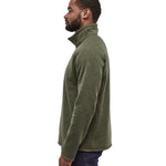 A man wearing the Patagonia Men's Better Sweater quarter Zip Industrial Green showing the side profile