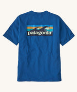 Patagonia Men's Boardshort Logo Pocket Responsibili-Tee in an Endless Blue colour on a plain background.