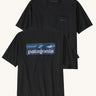 Patagonia Men's Boardshort Logo Pocket Responsibili-Tee in Ink Black on a plain background showing both front and back views