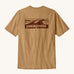 Patagonia men's boardshort logo top in talon gold. A pale gold colour t-shirt with short sleeve with a large branded print on the back. 