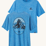 Patagonia Men's Capilene Cool Daily Graphic Shirt - Lands / Vessel Blue on a plain background.