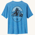 Back of the Patagonia Men's Capilene Cool Daily Graphic Shirt - Lands / Vessel Blue on a plain background.