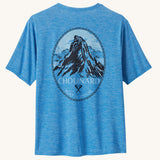 Back of the Patagonia Men's Capilene Cool Daily Graphic Shirt - Lands / Vessel Blue on a plain background.