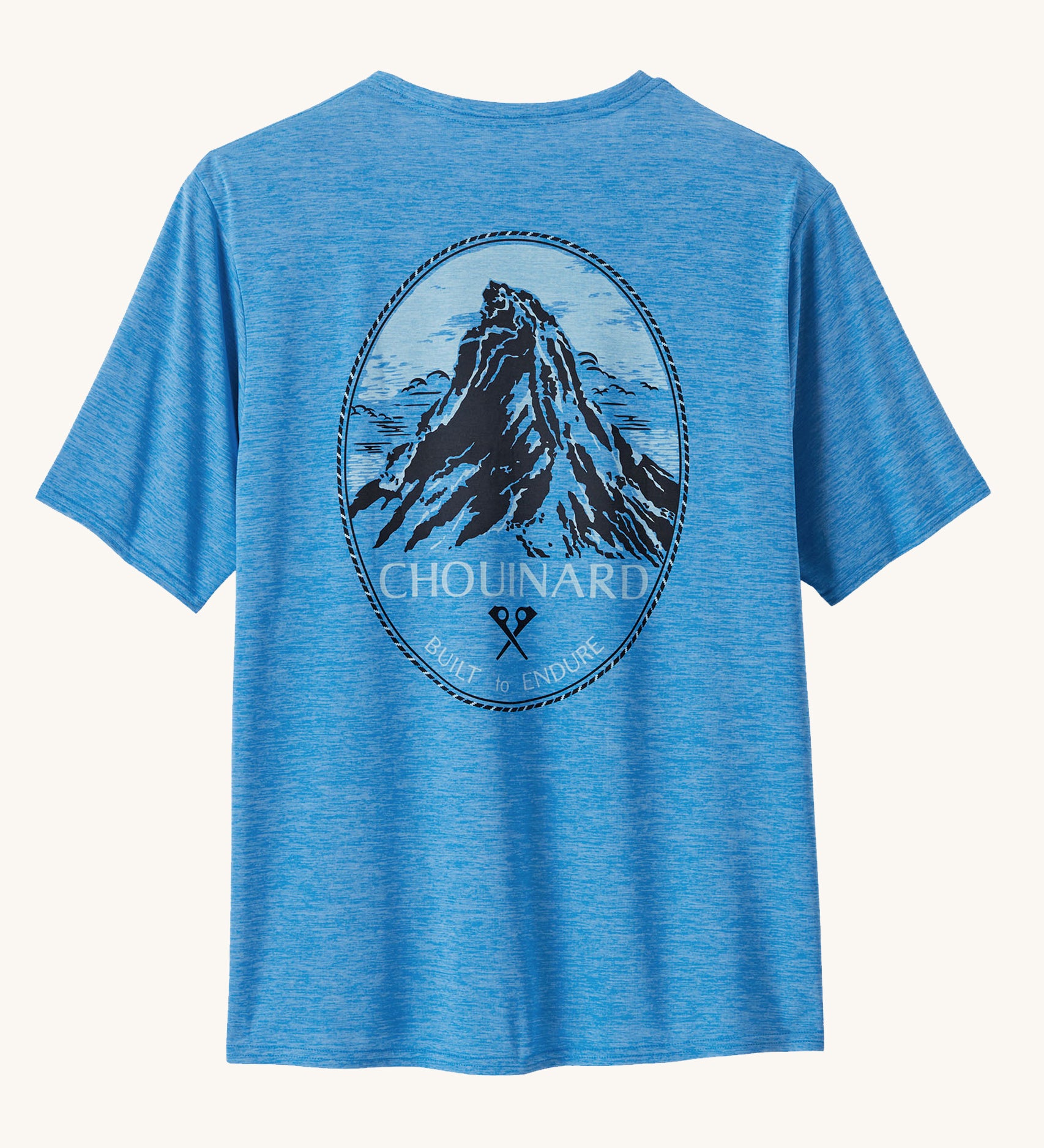 Back of the Patagonia Men's Capilene Cool Daily Graphic Shirt - Lands / Vessel Blue on a plain background.