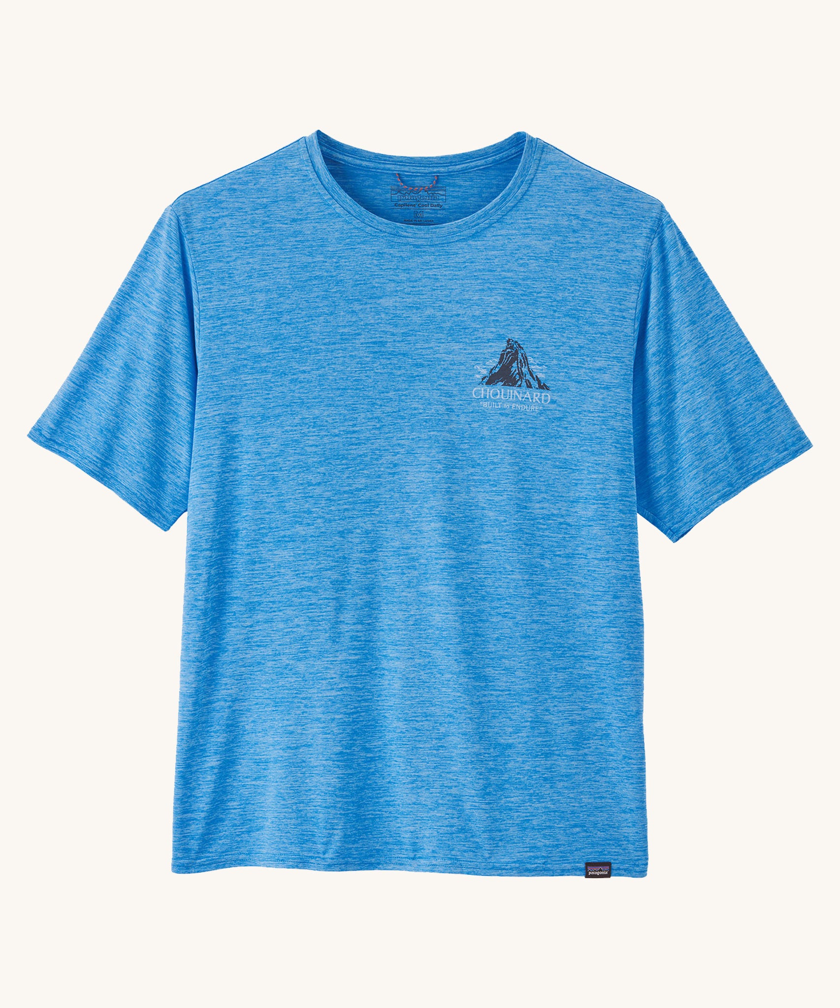Front of the Patagonia Men's Capilene Cool Daily Graphic Shirt - Lands / Vessel Blue on a plain background.