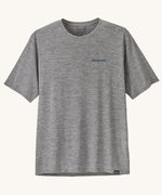 Patagonia Men's Capilene Cool Daily Graphic Shirt with a Waters / Feather Grey design, showing the front of the t-shirt. 